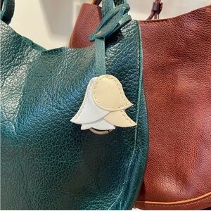 Portland Leather Rose in Dragon Bone and Pearl Bag Charm Bag Flair - NEW